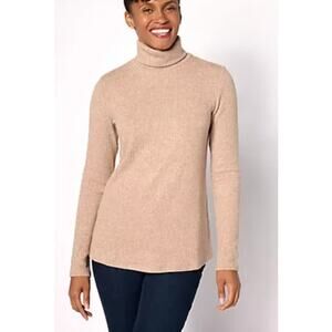 NEW Dennis Basso QVC Ribbed Long Sleeve Turtleneck Sz M Heather Oatmeal Cozy